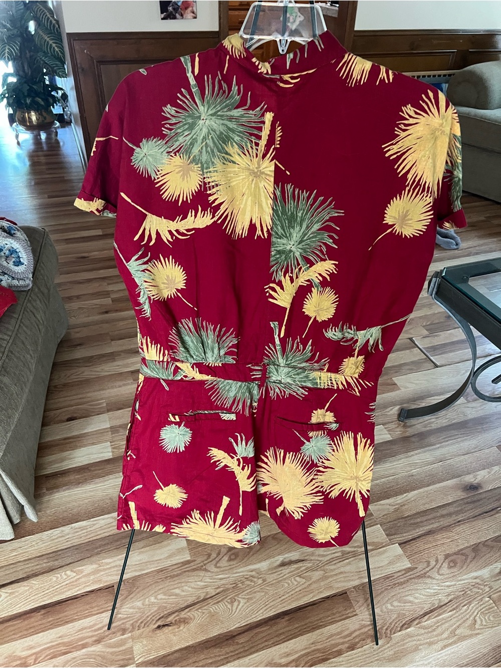Free People Red Tropical Print Short Sleeve Romper